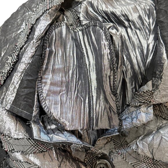 LImpossible Paris Button-Up Crinkle Tunic Top Black Silver Art France Size 1X - Picture 7 of 8